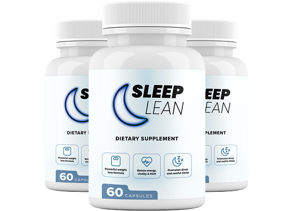 Three bottles of SleepLean dietary supplement for sleep and nighttime weight support